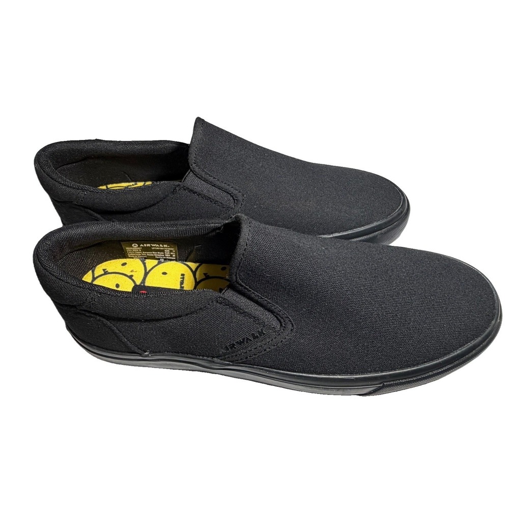 Airwalk Mens 11 Black Canvas Slip On Sneakers Skate Shoes Gum Sole